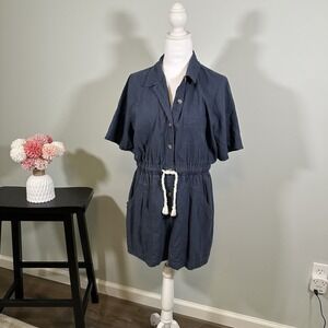 Universal Threads Women's Romper‎ Navy Linen Blend With Rope Belt Shorts